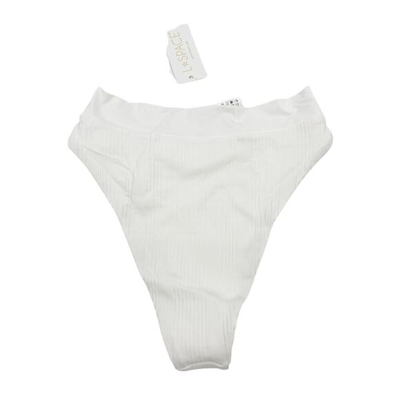 L*Space Court Bitsy Bikini Bottom White High Waisted Ribbed Size Small NWT - Picture 9 of 9